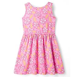 Pine Kids Cotton Knit Sleeveless Frock with Floral Print - Pink