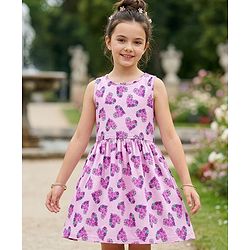 Pine Kids Cotton Knit Sleeveless Frock with Floral Print - Plum