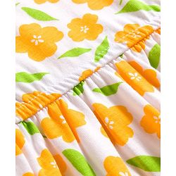 Pine Kids Cotton Knit Sleeveless Fit & Flared Frock with Floral Print- White & Orange