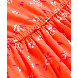 Pine Kids Cotton Knit Sleeveless Fit & Flared Frock with Floral Print- Orange