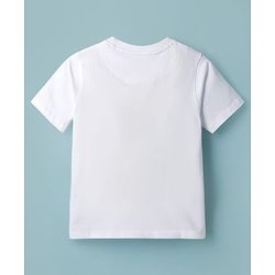 Pine Kids Cotton Knit Half Sleeves T-Shirt with Space Theme Print - White