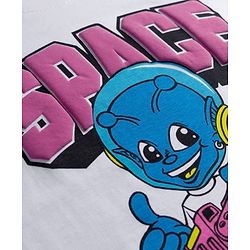 Pine Kids Cotton Knit Half Sleeves T-Shirt with Space Theme Print - White