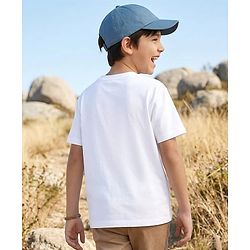Pine Kids 100% Cotton Knit Half Sleeves Mountains Printed T-Shirt - White