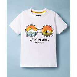 Pine Kids 100% Cotton Knit Half Sleeves Mountains Printed T-Shirt - White