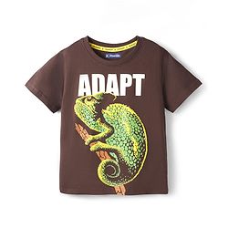 Pine Kids Cotton Knit Half Sleeves T-Shirt With Chameleon Print - Brown