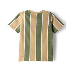 Pine Kids Cotton Knit Half Sleeves Striped T-Shirt With Tree Print - Multicolor