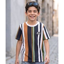 Pine Kids Cotton Knit Striped Round Neck Half Sleeves  T-Shirts - Multicolor