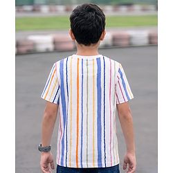 Pine Kids Cotton Knit T-Shirt Striped Round Neck Half Sleeves White 4-5 Years