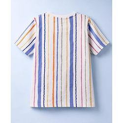 Pine Kids Cotton Knit T-Shirt Striped Round Neck Half Sleeves White 4-5 Years