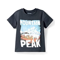 Pine Kids Cotton Knit T-Shirt with Mountain Peak Graphic Print Black 4-5 Years