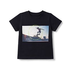 Pine Kids Cotton Knit Half Sleeves T-Shirt with Skating Graphics - Black