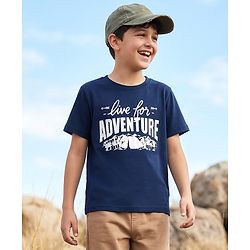 Pine Kids Cotton Knit T-Shirts Round Neck Half Sleeves Adventure Graphic Navy 4-5 Years