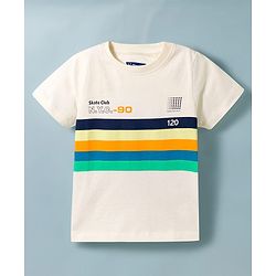 Pine Kids Cotton Knit Half Sleeves T-Shirt with Skate Print & Stripes - White
