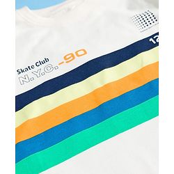 Pine Kids Cotton Knit Half Sleeves T-Shirt with Skate Print & Stripes - White