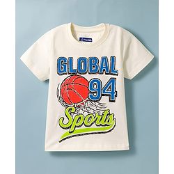 Pine Kids Cotton Knit Half Sleeves T-Shirt with Sport Print - White