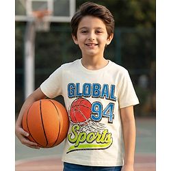 Pine Kids Cotton Knit Half Sleeves T-Shirt with Sport Print - White