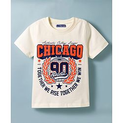 Pine Kids Cotton Knit Half Sleeves T-Shirt with Chicago Print - White