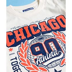Pine Kids Cotton Knit Half Sleeves T-Shirt with Chicago Print - White