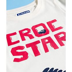 Pine Kids Cotton Knit Half Sleeves T-Shirt with Crocodile Print - White