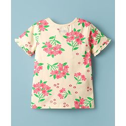Pine Kids Cotton Knit Half Sleeves T-Shirt & Shorts Co-ord Night Suit With Floral Print - Yellow