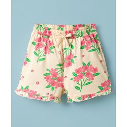 Pine Kids Cotton Knit Half Sleeves T-Shirt & Shorts Co-ord Night Suit With Floral Print - Yellow