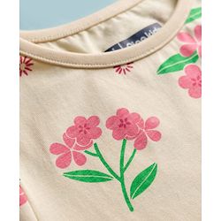 Pine Kids Cotton Knit Half Sleeves T-Shirt & Shorts Co-ord Night Suit With Floral Print - Yellow