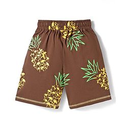 Pine Kids Cotton Knit Half Sleeves T-Shirt & Shorts Co-ord Night Suit With Pineapple Print - Brown