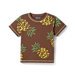 Pine Kids Cotton Knit Half Sleeves T-Shirt & Shorts Co-ord Night Suit With Pineapple Print - Brown