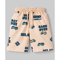 Pine Kids Cotton Knit Half Sleeves Co-Ords T-Shirt & Shorts Night-Suit With Text Print - Offwhite