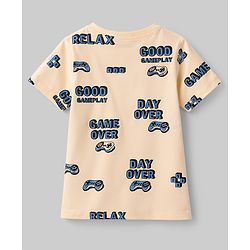 Pine Kids Cotton Knit Half Sleeves Co-Ords T-Shirt & Shorts Night-Suit With Text Print - Offwhite
