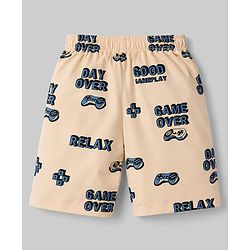 Pine Kids Cotton Knit Half Sleeves Co-Ords T-Shirt & Shorts Night-Suit With Text Print - Offwhite