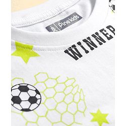 Pine Kids Cotton Knit Half Sleeves Co-ords T-Shirt & Shorts Night Suit with Football Print - White