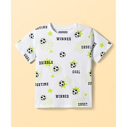 Pine Kids Cotton Knit Half Sleeves Co-ords T-Shirt & Shorts Night Suit with Football Print - White