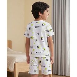 Pine Kids Cotton Knit Half Sleeves Co-ords T-Shirt & Shorts Night Suit with Football Print - White