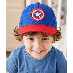 Pine Kids Marvel Cotton Woven  Summer Cap with Avengers Graphics Blue & Red- Diameter 52 cm
