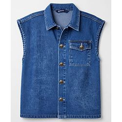 Pine Kids Cotton Denim Half Sleeves T-Shirt & Shorts Set With Jacket - Blue
