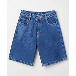 Pine Kids Cotton Denim Half Sleeves T-Shirt & Shorts Set With Jacket - Blue