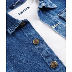 Pine Kids Cotton Denim Half Sleeves T-Shirt & Shorts Set With Jacket - Blue