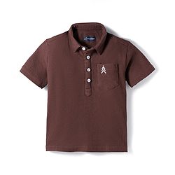 Pine Kids Waffle Knit Half Sleeves Co-ords Solid Color Polo T-Shirt & Pant Set - Brown