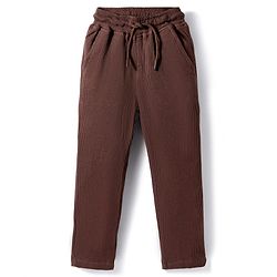 Pine Kids Waffle Knit Half Sleeves Co-ords Solid Color Polo T-Shirt & Pant Set - Brown