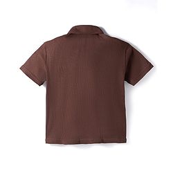 Pine Kids Waffle Knit Half Sleeves Co-ords Solid Color Polo T-Shirt & Pant Set - Brown