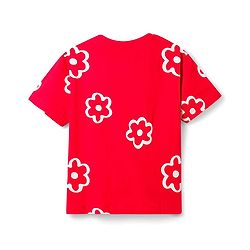Pine Kids Cotton Knit Half Sleeves T-Shirt With Floral Print - Red