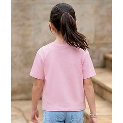Pine Kids Cotton Knit Drop Shoulder Half Sleeves T-Shirt with Floral Print - Pink