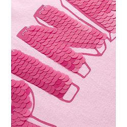 Pine Kids Cotton Knit Drop Shoulder Sleeves T-Shirts With Text Print & Sequin Detailing - Pink