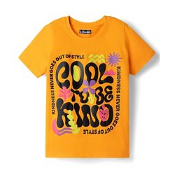 Pine Kids 100% Cotton Knit Half Sleeves Text Printed T-Shirt - Orange