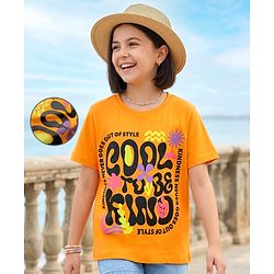 Pine Kids 100% Cotton Knit Half Sleeves Text Printed T-Shirt - Orange