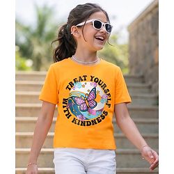 Pine Kids 100% Cotton Knit Half Sleeves Butterfly Printed T-Shirt - Orange