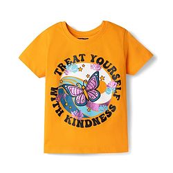 Pine Kids 100% Cotton Knit Half Sleeves Butterfly Printed T-Shirt - Orange