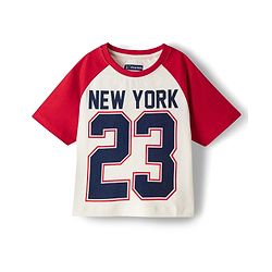 Pine Kids Cotton Knit Half Raglan Sleeves T-Shirt with New York Print - White