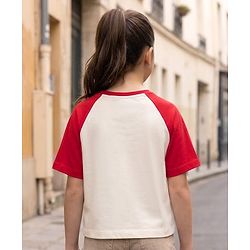 Pine Kids Cotton Knit Half Raglan Sleeves T-Shirt with New York Print - White